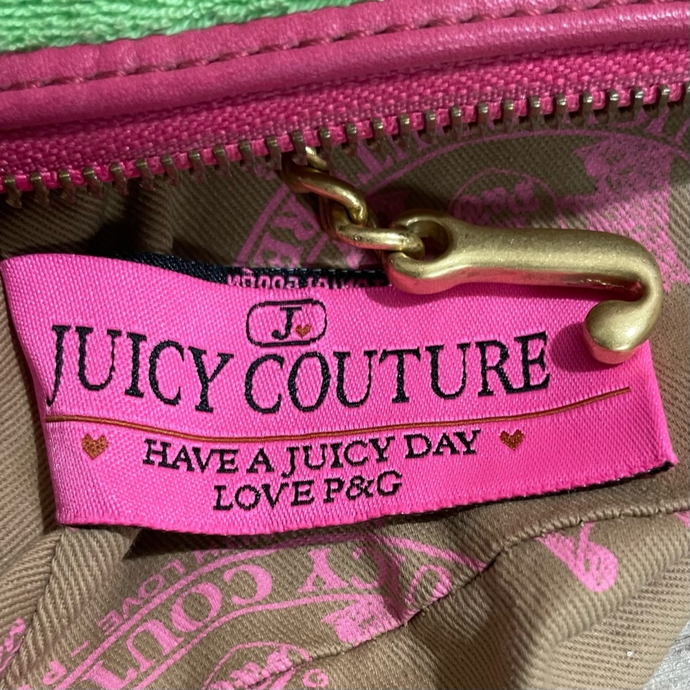 VINTAGE Y2k JUICY COUTURE Green & Pink PREPPY ROYALTY Gold CHAIN Mini BAG Purse - Picture 5 of 5